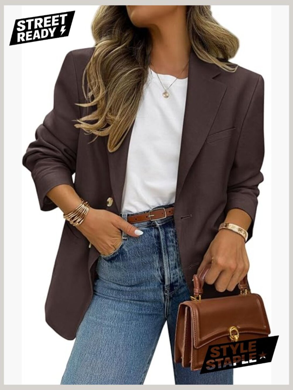 Business Casual Long Sleeve Blazer with Pockets Notch Lapel Open Front Suit - Picture 1 of 7